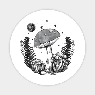 Foraging Mushroom on the Forest Floor Line drawing Magnet